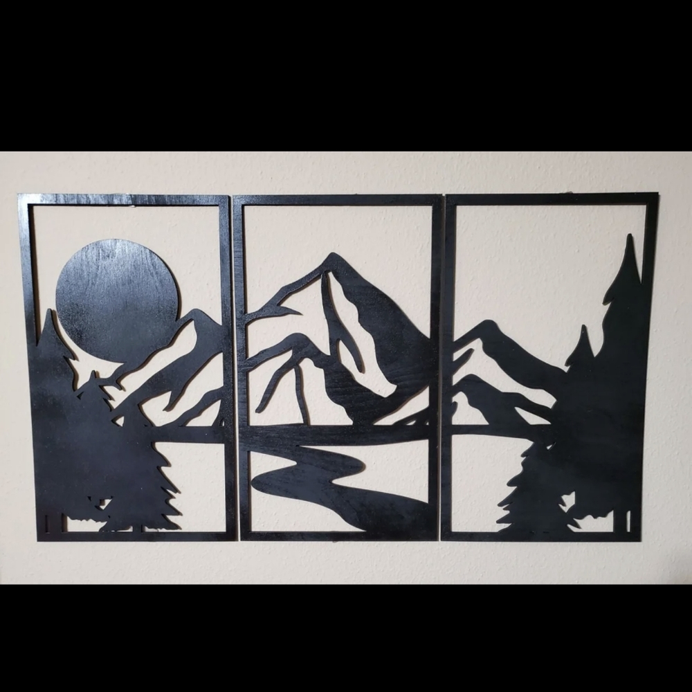 Three Panel Mountain Scene Home Wall Decor Nature